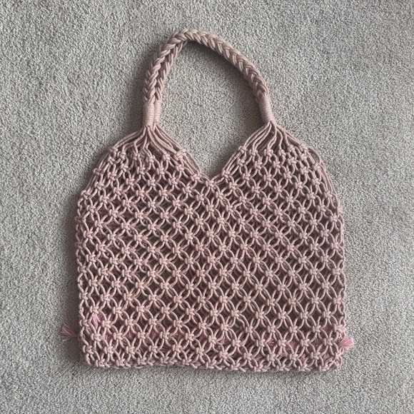 Handbags - Handwoven Pink Macramé Tote Bag